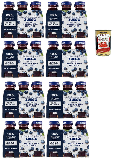 Zuegg Nettare di Mirtillo Nero, Heidelbeer-Nektar, Heidelbeersaft, Erfrischendes alkoholfreies Getränk, 48x 125ml Einweg-Glasflasche + Italian Gourmet polpa 400g