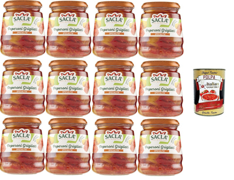 Saclà,Peperoni Grigliati, gegrillte Gurken, gegrillte Paprika, ideal für Vorspeisen, Beilagen und für Ihre Zubereitungen,12x290gr + Italian Gourmet polpa 400g