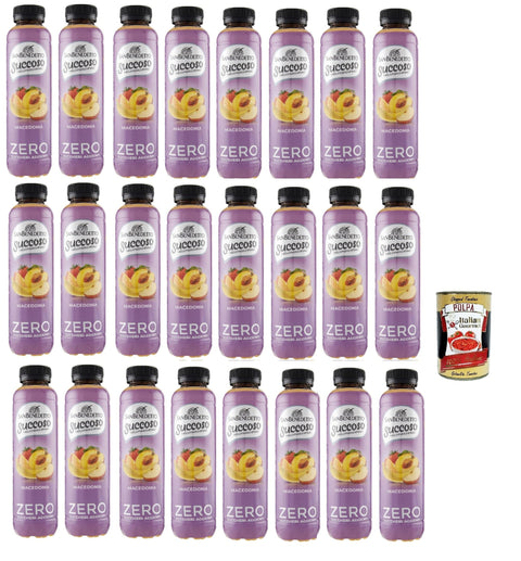 San Benedetto Succoso Zero Macedonia PET 24x 40cl, PET Mazedonien ohne zucker Fruchtsaft saft, Macedonia juice sugar free + Italian Gourmet polpa 400g