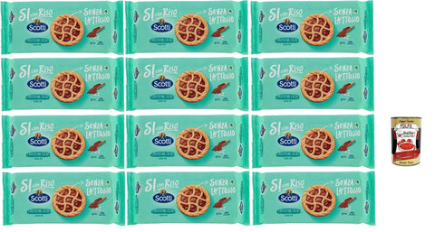 Riso Scotti Si con Riso, Crostatina Cacao, Kuchen Kekse mit laktosefreier Schokoladencreme, ideal zum Frühstück, ohne Palmöl, ohne Milchproteine, 12x 144 gr + Italian Gourmet polpa 400g
