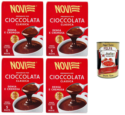 Novi Preparato per cioccolata classica Densa e Cremosa Zubereitung für klassische Schokolade, dichter und cremiger, 30 % fettarmer, glutenfreier Kakao 4x125gr+ Italian Gourmet polpa 400g