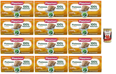 Plasmon Pesce Platessa con Patate, 12x (2x 80g) , Mit ausgewählten Zutaten, 100% natürlich, Ohne Stärken und Salz hinzugefügt + Italian Gourmet polpa 400g