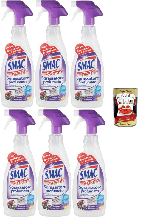 Smac Express, Entfetter mit Lavendelduft, Sprühreiniger für mehrere Oberflächen mit entfettender Wirkung, 6x650 ml+ Italian Gourmet polpa 400g