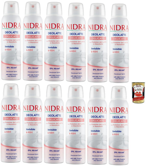 Nidra Deodorante Deolatte Delicato Deodorant Spray mit Milchproteinen und Mandel Deo 12x 150ml + Italian Gourmet polpa 400g