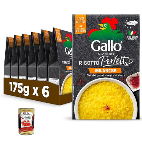 Gallo Risotto Perfetto Milanese 175g, Mailänder Risotto-Mix, 100% italienischer Reis, 6x 175g + Italian Gourmet polpa 400g