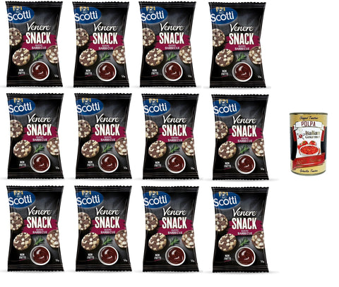 Scotti Rice Snack Venere Barbecue, brauner Reis, knuspriger und leckerer, nicht frittierter Snack für Pausen und Aperitifs, glutenfrei, 100% pflanzlich, 12x 50 g+ Italian Gourmet polpa 400g