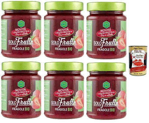 SoloFrutta fragole, Erdbeeren marmelade, Nur 3 Zutaten, Strawberries jam, ideal für Desserts und Kuchen, 6x 295 gr + Italian Gourmet polpa 400g