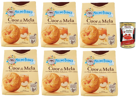 Mulino Bianco Cuor di Mela Biscotti con Mele 100% Italiane, Kekse mit 100% italienischen Äpfeln, cookies biscuits 6x 300 g + Italian Gourmet polpa 400g