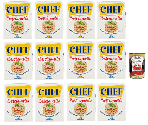 Parmalat Chef Besciamella Klassisches Bechamel Sauce zum Kochen 12x 200ml natürliche Zutaten bereit zum Kochen + Italian Gourmet polpa 400g