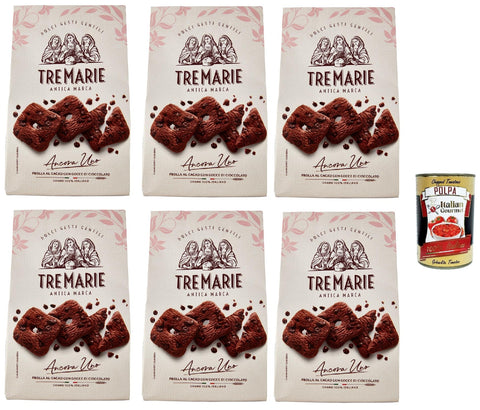 Tre Marie Ancora Uno Frolla al Cacao con Gocce di Cioccolato Kekse Kakao Kekse mit Tropfen aus Dunkler Schokolade Biscuits 6x 315g Packung + italian Gourmet polpa 400g