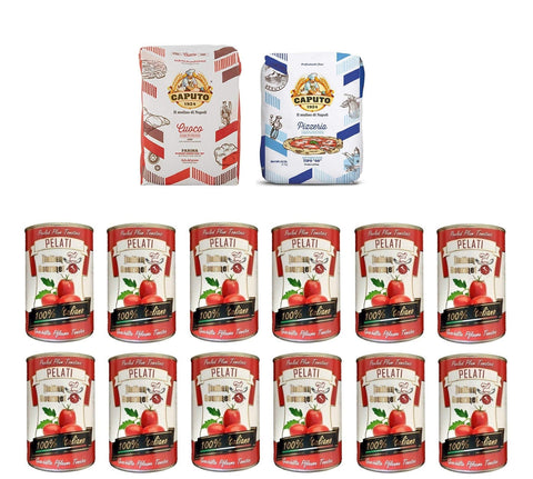Testpaket Caputo Cuoco Pizzamehl Mehl ( 1 x 5Kg ) + Caputo Pizzeria Pizzamehl Mehl ( 1 x 5Kg ) + Italian Gourmet 100% italienische geschälte Tomaten dosen ( 12 x 400g )
