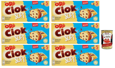 Oro Ciok Soft, Weicher Snack mit knusprigen Schokoladenstückchen, einfacher und köstlicher Kuchen, natürliche Ballaststoffquelle, 6x 150 + italian Gourmet polpa 400g