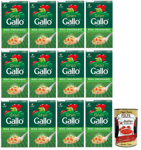 12x Gran Gallo Riso Originario,100% Italienischer Reis,Kochzeit 15 Minuten,ideal für die Zubereitung von Füllungen,Packung mit 1Kg + Italian Gourmet Polpa di Pomodoro 400g Dose