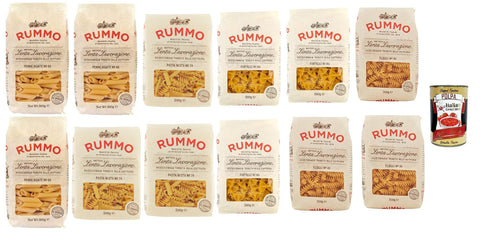 Testpaket Rummo Pasta mista Farfalle Penne rigate Fusilli Hartweizengrieß Pasta Italienische Nudeln 12x 500g Packung + Italian Gourmet Polpa di Pomodoro 400g