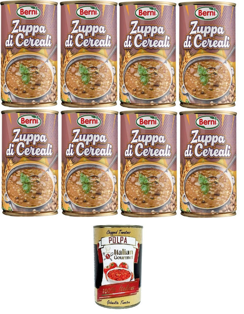 Berni Zuppa di Cereali Getreidesuppe 100% natürliche Getreidesuppe. Reich an Ballaststoffen 8x420gr + Italian Gourmet polpa 400g