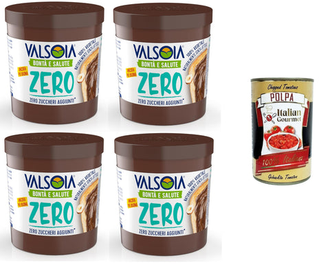 Valsoia - Hazelnut Plant Cream with Cocoa and Oats, 100% Plant-Based, Gluten and Palm Oil Free, Naturally Lactose Free, Ideal for Vegans, No Added Sugar, 4 x 200g + Italian Gourmet polpa 400g