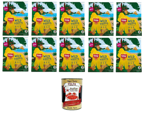 Schär Wild Biscuits – Biscotti senza glutine con forma di animale al sapore di vaniglia Wildkekse – Glutenfreie Tierkekse mit Vanillegeschmack 10x 115g (5x23gr)+ Italian Gourmet polpa 400g
