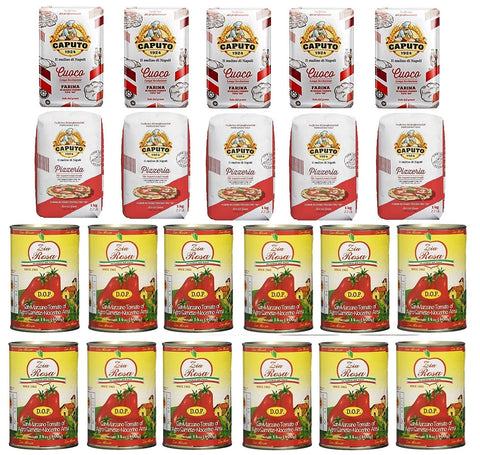 Testpaket Caputo Pizzeria Pizzamehl Mehl ( 5 x 1Kg ) + Caputo Cuoco Pizzamehl Mehl ( 5 x 1Kg ) + Zia Rosa DOP Pomodoro San Marzano Tomate aus Kampanien Dose von 400g 12x 400g