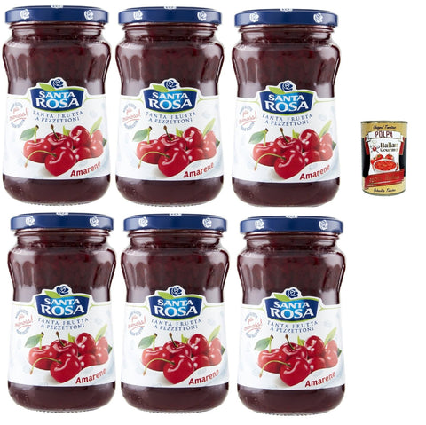 Santa Rosa, Confettura di Amarene, Schwarze Kirschen marmelade, Wild Cherry jam, ideal für Desserts und Kuchen 6x 350g + Italian Gourmet polpa 400g