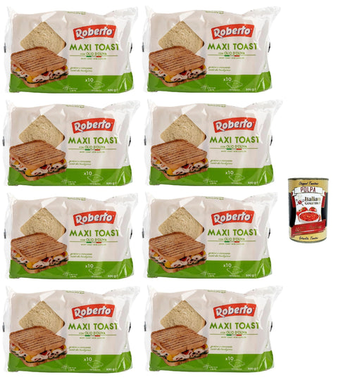 Roberto - 8er Pack Original italienisches Maxi Toast Essenza mit Olivenöl - Sandwich Toast Brot ideal für die mediterrane Küche - Sandwichtoast in 500 g Packung + Italian Gourmet polpa 400g