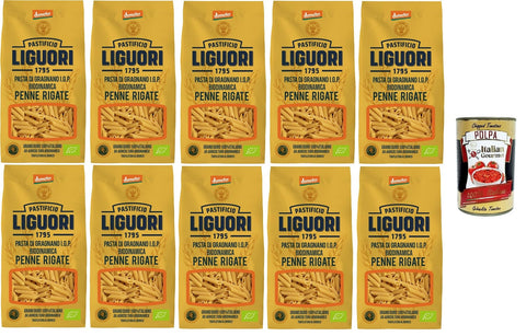 Pastificio Liguori, Pasta di Gragnano IGP Biodinamica, Penne Rigate Biodynamische Gragnano-Pasta mit IGP 10x400gr + Italian Gourmet polpa 400g