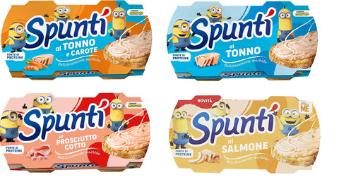 TESTPAKET Simmenthal Spuntì Streichfähiges Produkt aus Thunfisch - gekochtem Schinken - Thunfisch und Ingwer - Lachs ( 24 x 84g ) Snack 100% italienisch