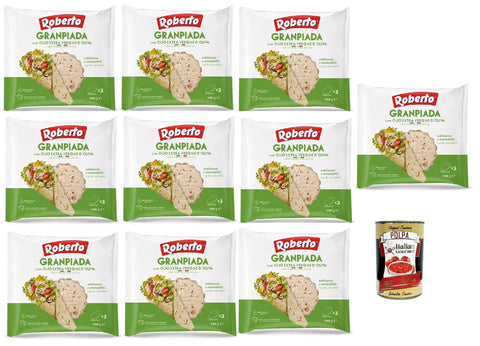 Roberto GranPiada mit extra native Olivenöl,Dünnes und Duftendes Piadina Brot, 10x Packung mit 330g, Jede Packung enthält 3 Wraps + Italian Gourmet Polpa di Pomodoro 400g Dose