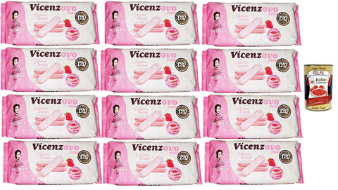 matilde Vicenzi, italienische Erdbeere Löffelbiskuits, Strawberry Pink Savoiardi, Ladyfingers, für Tiramisu, biscuits cookies kekse 12x 200g + Italian Gourmet polpa 400g