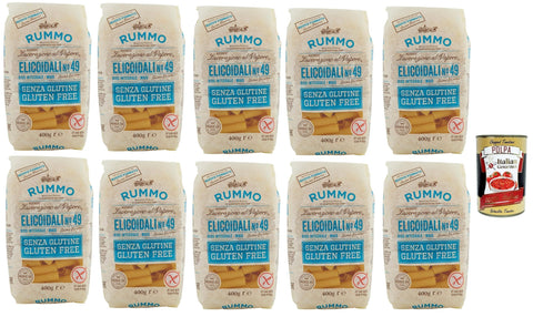 Rummo Pasta Nudeln Glutenfreie Elicoidali N 49, Bronze Gezeichnete gluteinfrei, perfekt für Menschen mit Zöliakie oder Glutenunverträglichkeit, 10x 400 g + Italian Gourmet polpa 400g