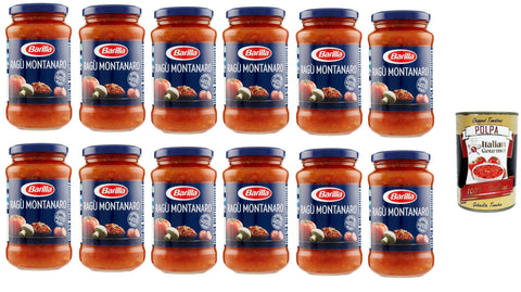 12x Barilla Ragù Montanaro pastasauce tomatensauce mit Wurst und Pilze 400g aus italien + Italian Gourmet polpa 400g