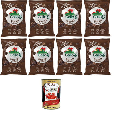Riso Gallo Riso Cacao Rices Gallos con riso neroal gusto Fondente,Gallo Rice Kakaoreis Gallos Reis mit dunklem schwarzem Reis 8x30gr + Italian Gourmet Polpa di Pomodoro 400g Dose