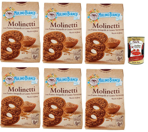 Mulino Bianco Biscotti Frollini Molinetti con Grano Saraceno, 100% Farina Integrale, Kekse mit 100% vollem Mehl, Frühstück voller Faser und Geschmack, 6x 350 g + italian Gourmet polpa 400g