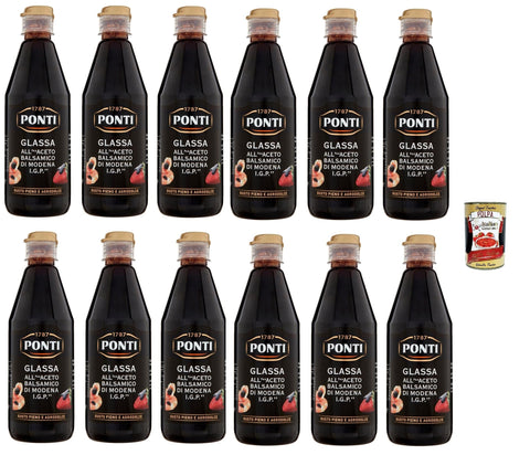 Ponti Glassa all'Aceto Balsamico di Modena,Glasur mit Balsamico-Essig aus Modena I.G.P., 12x 500g + Italian Gourmet polpa 400g