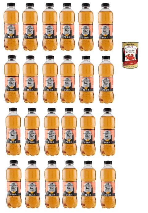 San Benedetto Thè Pesca zero 24x 500ml, Eistee The' Pfirsich ohne Zucker PET Einweg, ice tea erfrischend, Ohne Konservierungsstoffe und künstliche Farbstoffe + Italian Gourmet polpa 400g