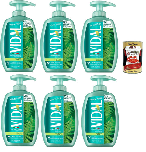 Vidal - Sapone Liquido, Muschio Bianco, Flüssigseife, weißes Moos, White musk liquid soap 6x 300 ml + Italian Gourmet polpa 400g