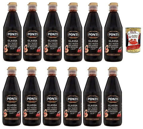 Ponti Glassa all' Aceto Balsamico di Modena, Glasur mit Balsamico-Essig aus Modena I.G.P., 12x 500g + Italian Gourmet polpa 400g