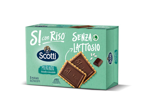 Riso Scotti Senza Lattosio Merenda Biscotto e Cioccolato Kekse mit dunkler Schokolade Laktosefrei Ohne Palmöl und ohne Milchproteine ( 8 x 25g ) 200g Biscuits cookies