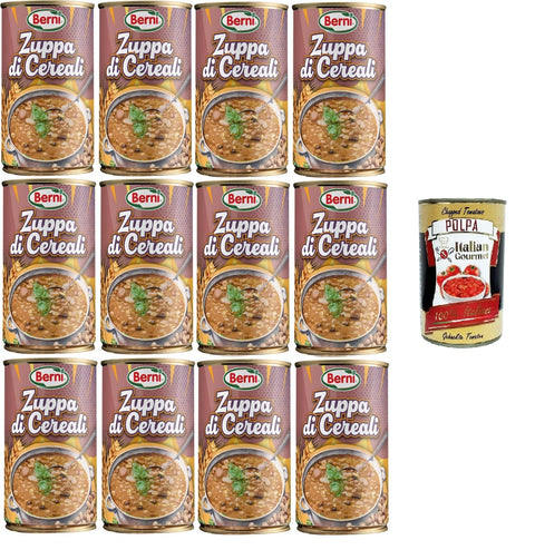 Berni Zuppa di Cereali Getreidesuppe 100% natürliche Getreidesuppe. Reich an Ballaststoffen 12x420gr + Italian Gourmet polpa 400g