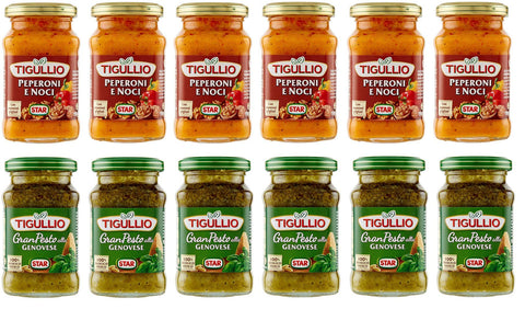 Testpaket Star Tigullio Pesto alla Genovese mit basilikum - Pesto Peperoni e Noci mit Pfeffer und Walnüssen Sauce Soße ( 12 x 190g ) würzsaucen