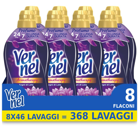 Vernel Aromatherapy Sogni di Loto, Weichspülerkonzentrat, Duftgefühl wie frisch gewaschen, 8 x 46 Waschgänge, insgesamt 368 Wäschen