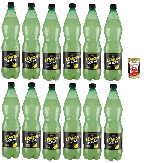 Lemonsoda Erfrischungsgetränk Zitrone lemonade, lemon flavoured italian soft drink, PET, 12x 1lt + Italian Gourmet polpa 400g