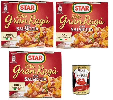 Il Mio Gran Ragù Star con Salsiccia tomatensauce sauce mit italienischer Wurst Tomatensuppe Pastasauce 6x 180g + Italian Gourmet polpa 400g