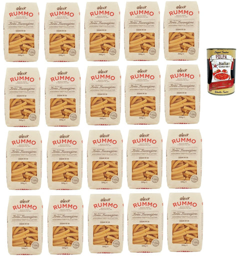 Rummo Sedani n° 68 Pasta Lenta Lavorazione Teigwaren aus Hartweizengrieß Bronze-Zeichnung 20x 500g + Italian Gourmet polpa 400g