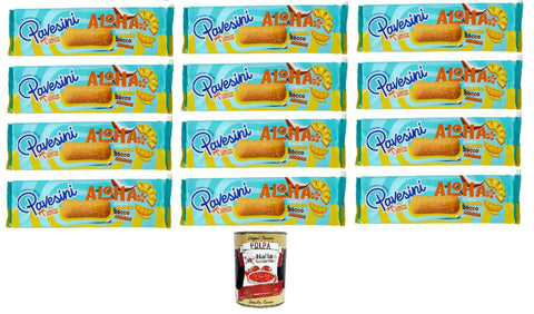 Pavesi Pavesini Aloha Snack Kekse mit Mango-Kokos-Ananas-Geschmack, limitierte Auflage, 12 x 200 g+ Italian Gourmet polpa 400g