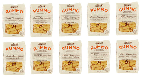 10x Rummo Mezzi Rigatoni N°51 Pasta Lenta Lavorazione Teigwaren aus Hartweizengrieß Bronze-Zeichnung 500g