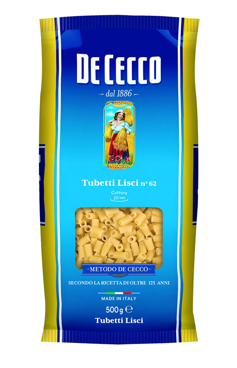 Pasta De Cecco 100% Italienisch Tubetti Lisci n. 62 Nudeln 500g