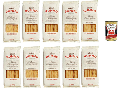 Rummo Le Leggendarie Mafaldine № 80 Pasta Lenta Lavorazione Teigwaren aus Hartweizengrieß Bronze-Zeichnung 10x 500g + Italian Gourmet polpa 400g