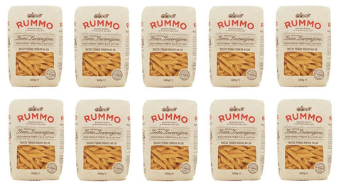 10x Rummo Mezze Penne Rigate N°28 Pasta Lenta Lavorazione Teigwaren aus Hartweizengrieß Bronze-Zeichnung 500g