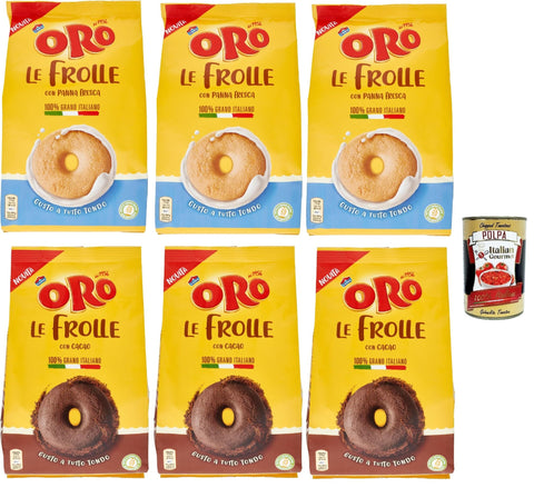 Oro Saiwa, Le Frolle Testpaket, Panna Fresca und cacao- Italienische Mürbeteigkekse mit Sahnegeschmack und Kakao, biscuits 100 % italienische Milch, 3x 350g 3x 300g + Italian Gourmet polpa 400g