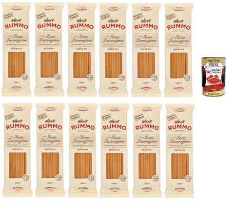 Rummo Pasta Bucatini N° 6, Pasta Lenta Lavorazione Teigwaren, Hartweizengrieß Pasta Italienische Nudeln, 12x 500g + Italian Gourmet polpa 400g